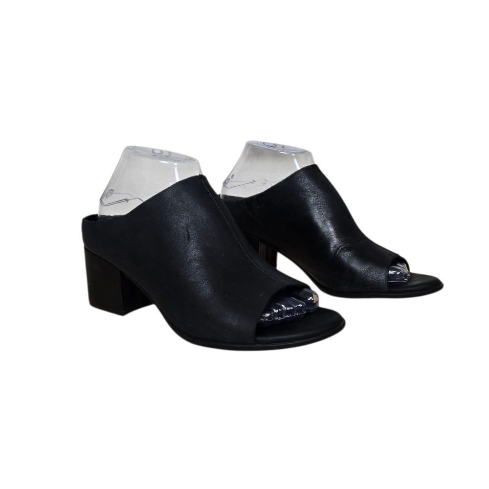 Korks Womens Black Leather Peep Toe Block Heel Mules Sandals Size 8/39